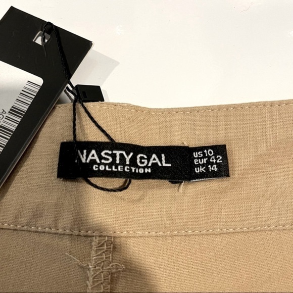 Nasty Gal Linen Blend High Waist Shorts, Stone, Size 10 - Picture 4 of 8